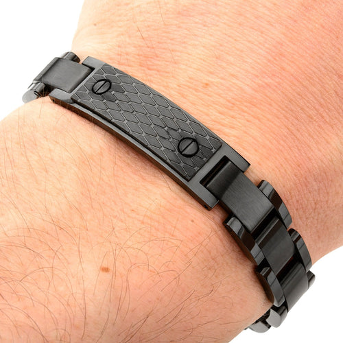 Mens Stainless Steel Black IP Matte Car Grille Link Bracelet