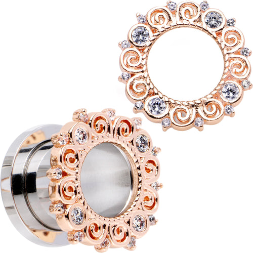 00G Clear Gem Flowering Frame Screw Fit Tunnel Plug Set