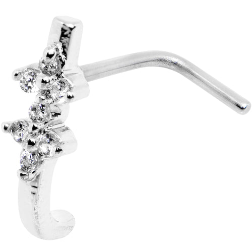 18G Clear CZ Bling Faux Hoop L Shaped Nose Ring