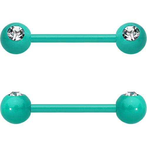 14G 5/8 Clear Gem Green Acrylic Over Steel Nipple Barbell Set