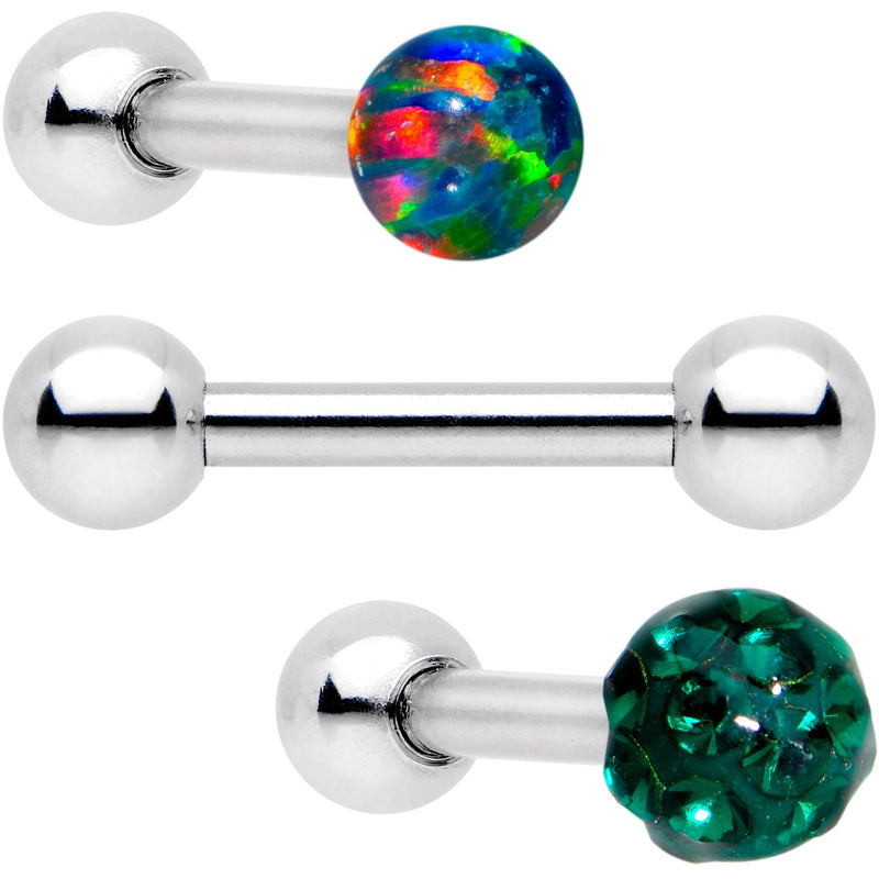 16G 1/4 Green Faux Opal Ball Cartilage Tragus Earring 3 Pack Set