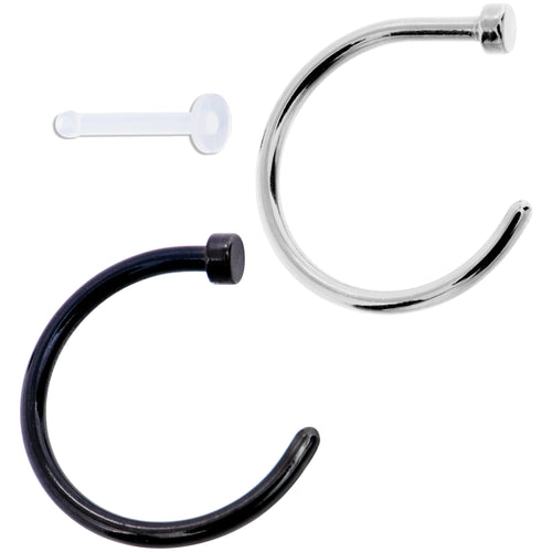 18G 3/8 Pack Set of 3 Assorted Stainless Steel Nose Hoop Rings